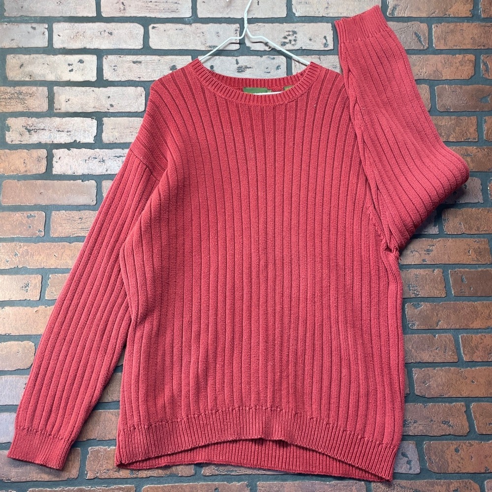 Timberland Y2K Men's 2XL Red Ribbed Knit Crewneck 100%‎ Cotton Sweater Baggy